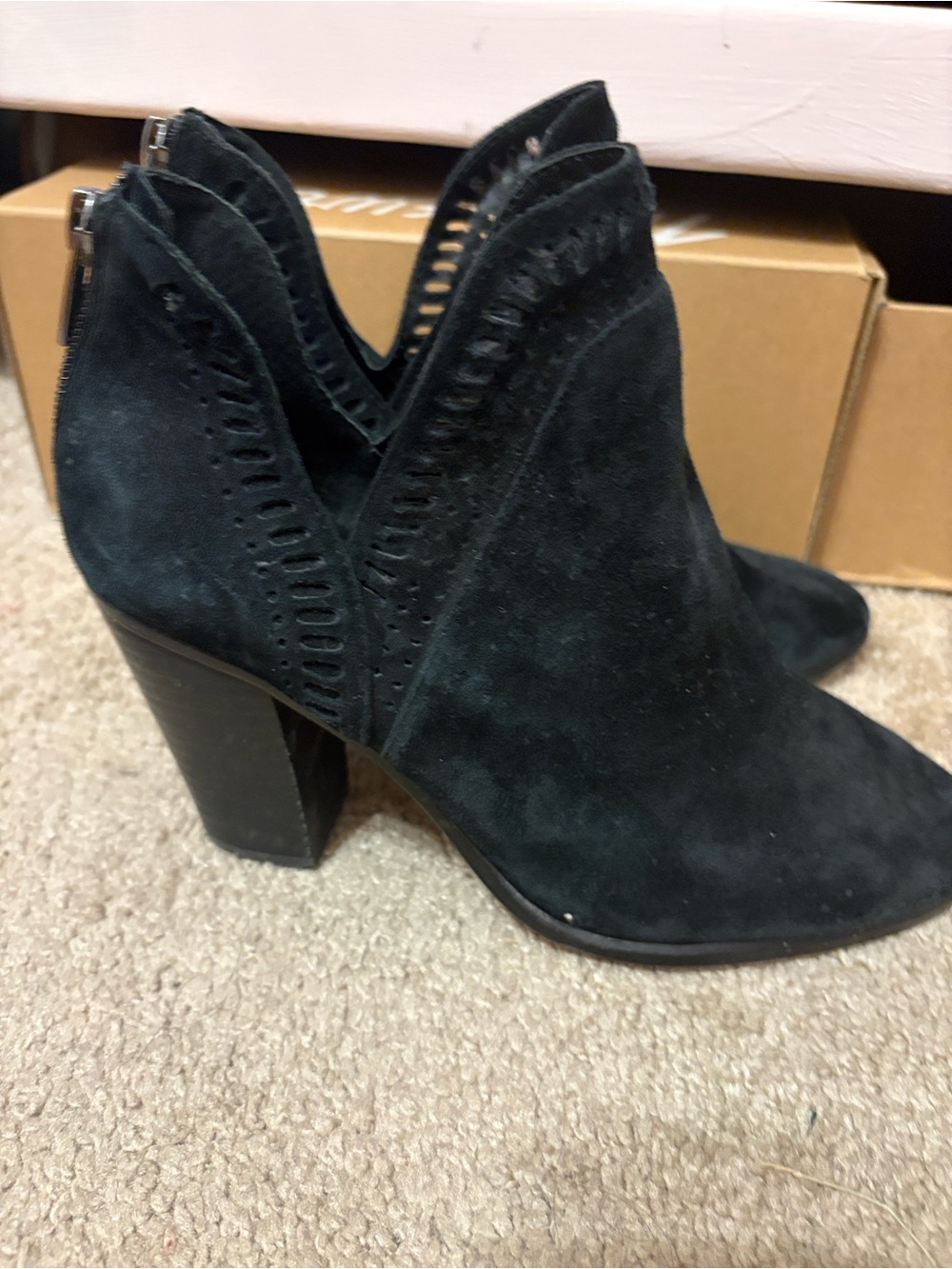Vince Camuto Black Suede Scalloped Ankle Booties